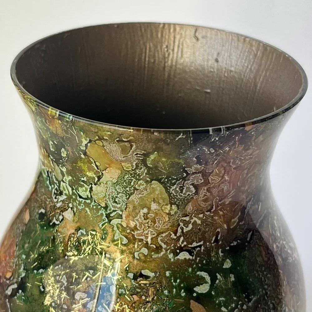 Laque Line Lacquered Art Glass Flower Vase Made France 9